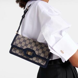 NEW Gucci Navy Blue and Beige Mini Luce GG Monogram Logo Shoulder Bag